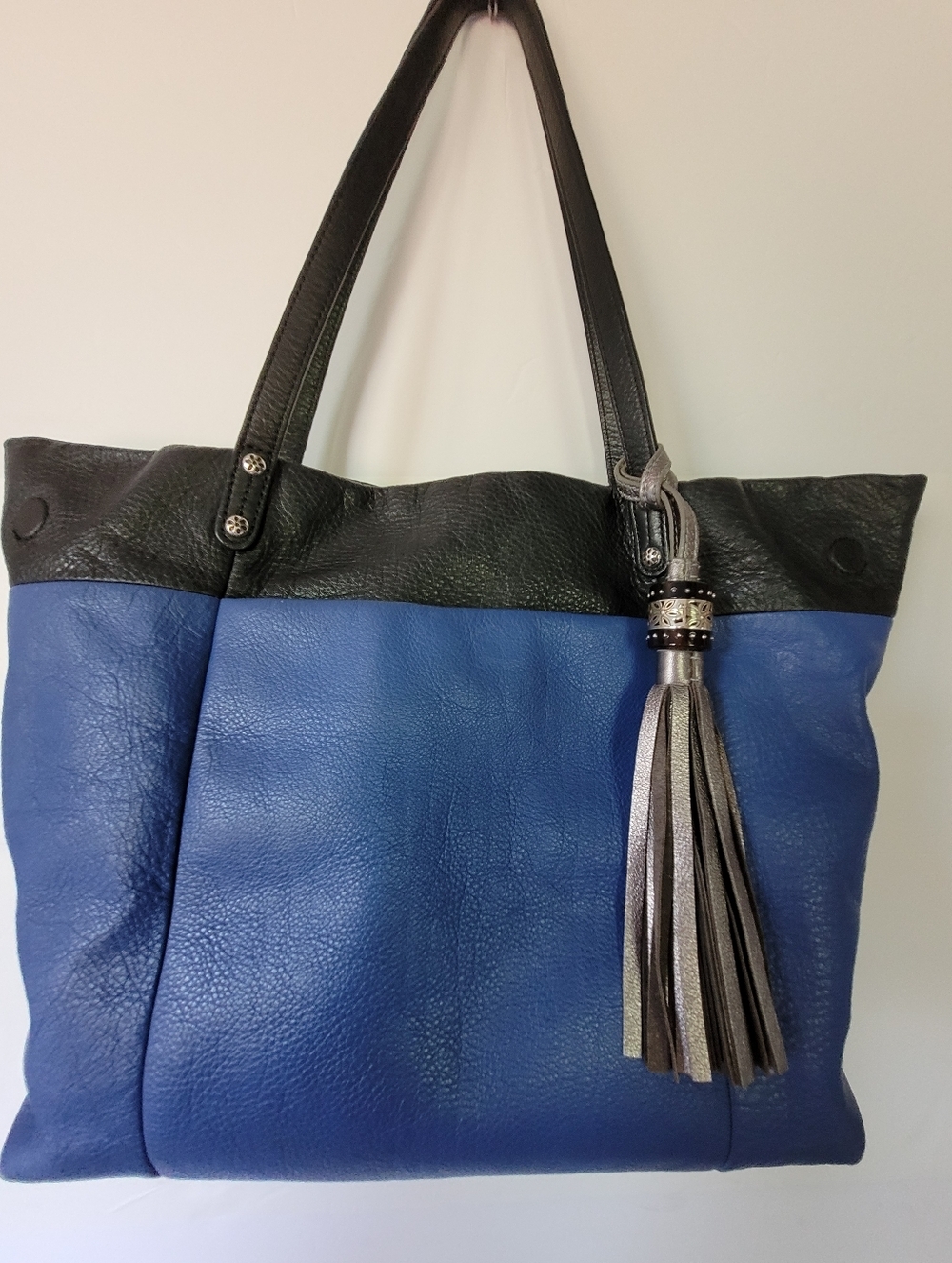Brighton Black & Blue Leather Shoulder Bag with Tassel - Picture 1 of 13